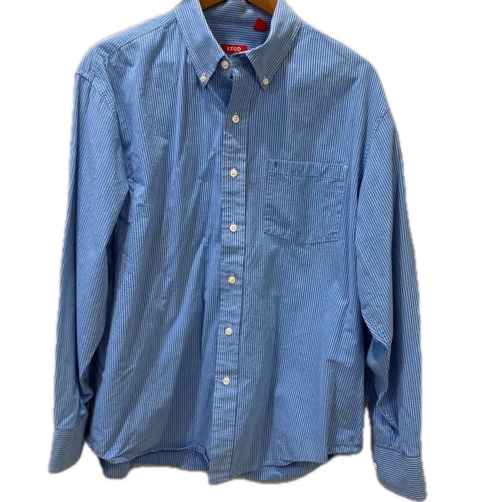 Men’s Izod casual button down. Blue/white plaid. Size XL
